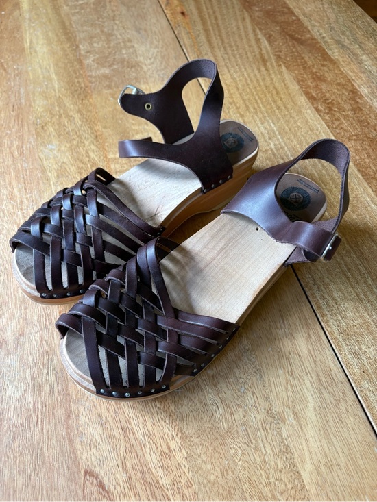 Troentorp Shoes - Troentorp Anna nubuck Women's Brown Woven Leather Sandals with Ankle Strap
